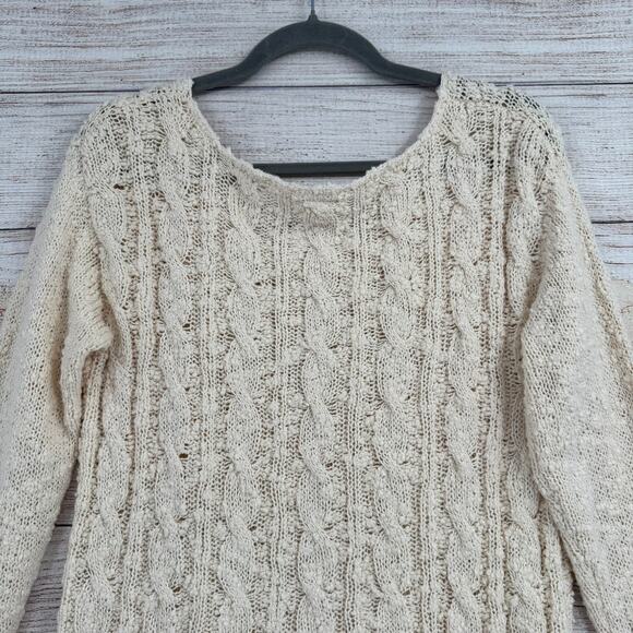 Anthropologie Yellow Bird Chunky Knit Sweater Womens Medium Cream Boat Neck - Picture 2 of 10